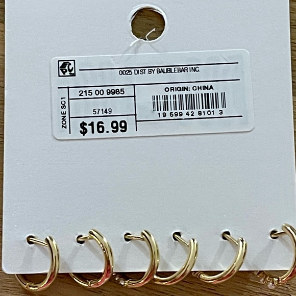 Sugarfix By Baublebar 4 Pair NEW Gold Tone Earrings Pearls Rhinestones Hoops - Picture 6 of 13